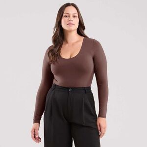 nuuds Coffee Long Sleeve Scoop Neck Bodysuit